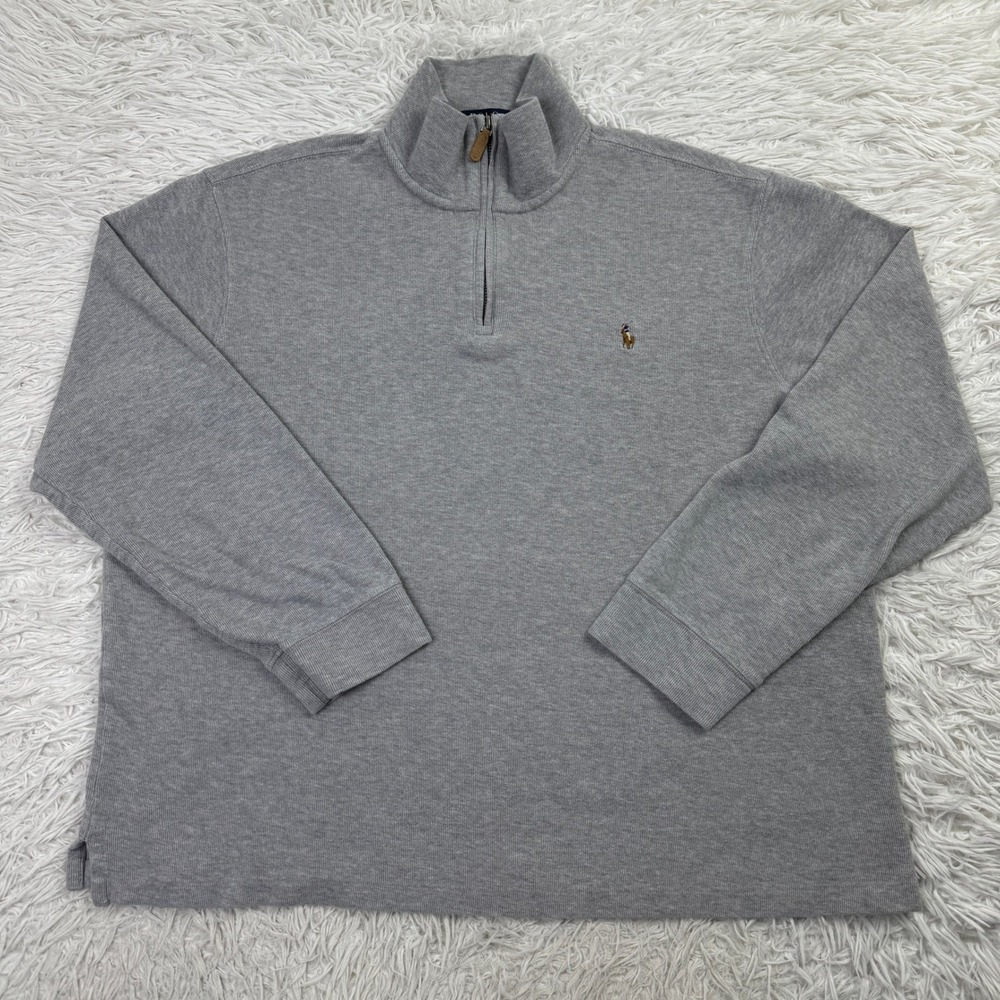 Polo Ralph Lauren Sweater Mens Extra Large Gray Estate Rib 100% Cotton Knit XL